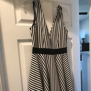 black and white stripped flared sun dress
